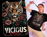 Floral Halftone Tiger T-shirt Vicious Beauty Tee Majestic Wild Cat Top